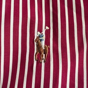 VTG Ralph Lauren Mens L Red Stripe Classic Fit Button Down Shirt flesh pony logo